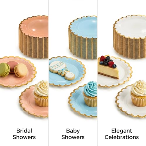 7" Peach Paper Plates with Gold Scalloped Rim - 50 Pack