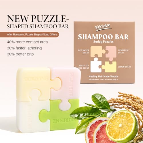 SKIRIFINE Vegan Puzzle Shampoo Bar Set - 4 Scented Solid Bars, 3.5 oz