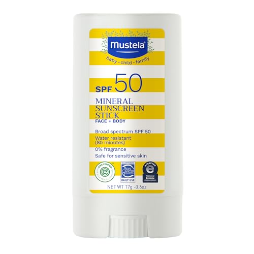 Mustela Baby Mineral Sunscreen Stick SPF 50 Broad Spectrum 0.6 oz - Fragrance-Free, Water-Resistant, Organic Ingredients