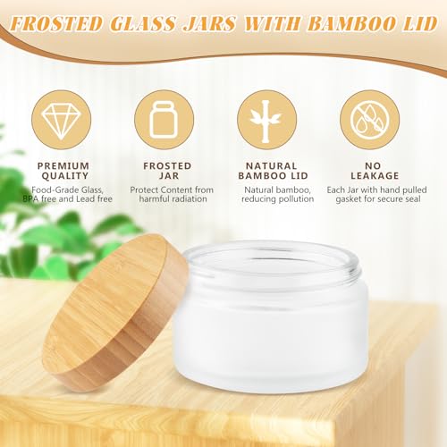 Frosted Glass Jars with Bamboo Lids - 4 Pack 200ml Cosmetic Storage