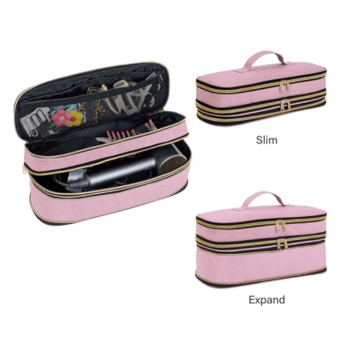 UOZL Pink Hair Dryer & Curling Iron Travel Case - Dual-Layer Organizer