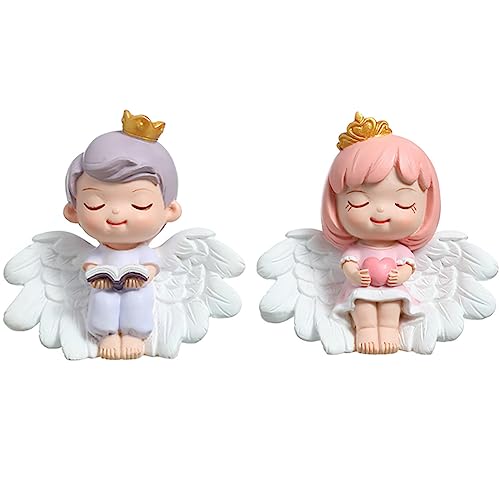 Angel Cake Topper Figurines - Resin Prince & Princess Decor for Baby Showers & Birthdays
