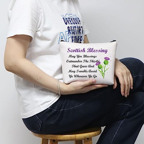 Scottish Blessing Makeup Bag - Thistle Travel Pouch by MNIGIU