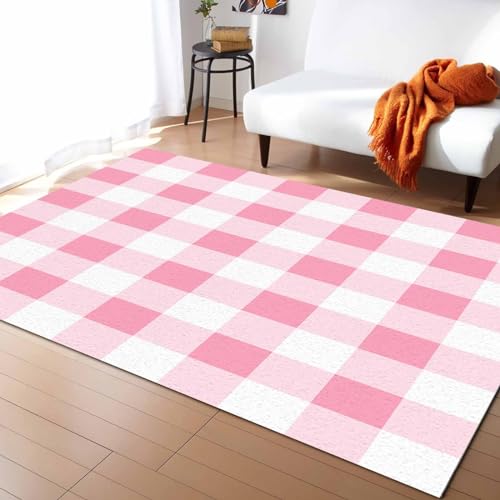 Pink Checkered Area Rug 2'x3' Non-Slip for Living Room & Bedroom