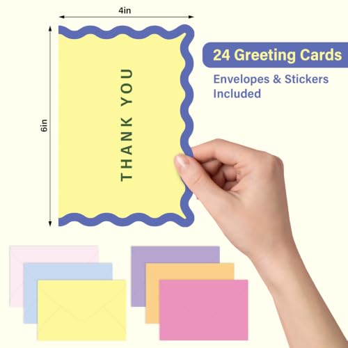 24 Pack Colorful Thank You Cards with Envelopes - Blank Notes