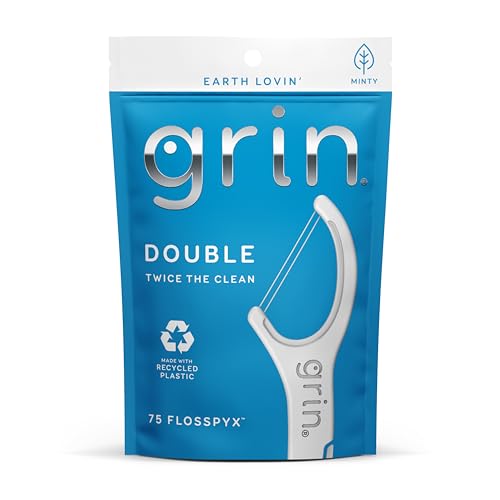 Grin Double Flosspyx Dental Floss Picks 75 Count Mint Flavor Eco-Friendly Recycled Plastic