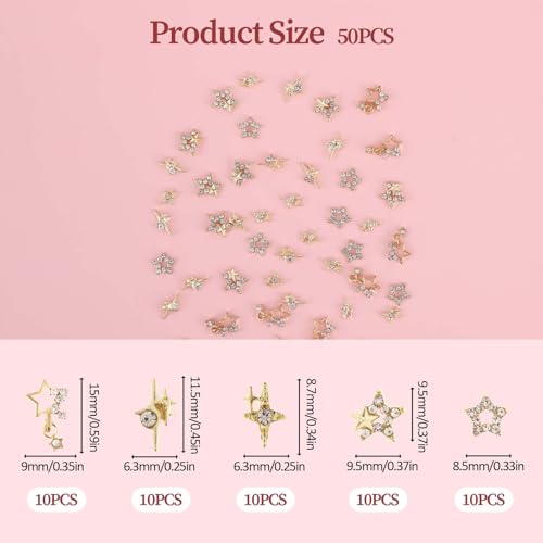 Abeillo Gold Star 3D Nail Charms Set for Acrylic Nails, Rhinestones & Bling