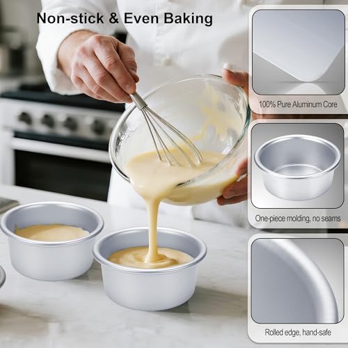 6-Inch Nonstick Aluminum Cake Pans with Parchment Paper - 2PCS
