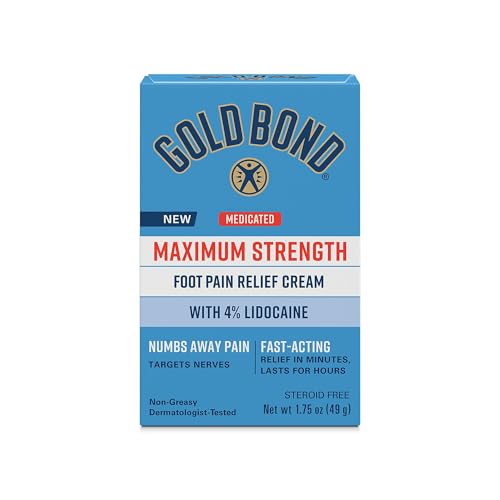 Gold Bond Medicated Foot Pain Relief Cream with Lidocaine 4% – Numbs Foot Pain & Moisturizes Dry Heels, 1.75 oz