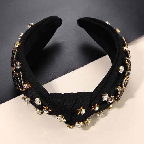 Happy New Year Beaded Knotted Headband with Crystals and Stars