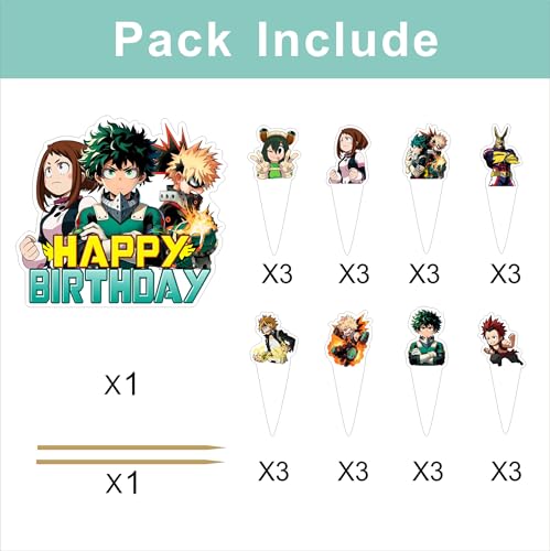 My Hero Academia Birthday Party Decorations - 25pcs Set with Cake & Cupcake Toppers