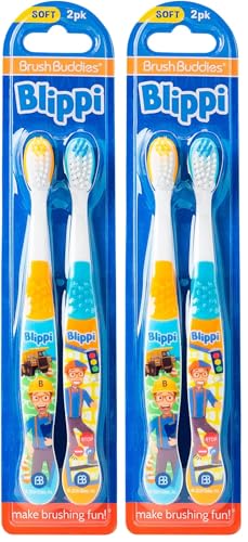 Brush Buddies Blippi Kids Toothbrushes 2 Pack - Toddler Soft Manual Oral Care