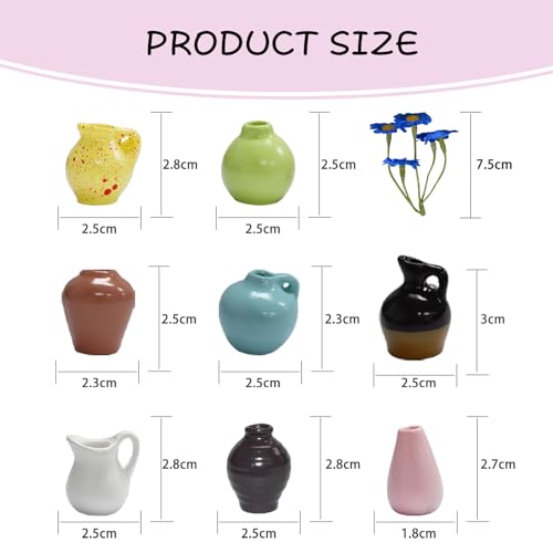 Mini Magnetic Ceramic Vase Set - 8 Decorative Refrigerator Magnets