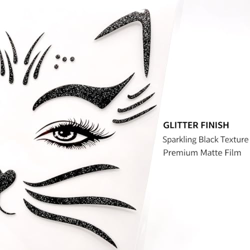 Halloween Cat Face Sticker Set with Glitter Black Cat Whiskers & Features