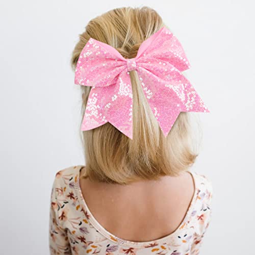 OAOLEER 7" Large Glitter Cheer Bows - 12 Pack Multi-Colored Hair Accessories