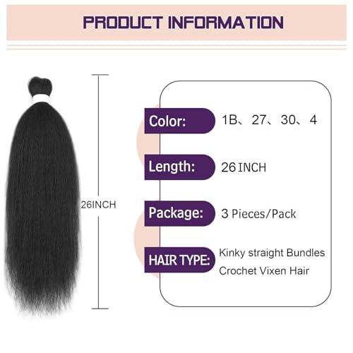 Kinky Straight Vixen Crochet Hair Bundles - 26 Inch, 3 Pack