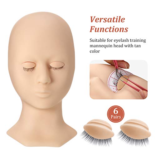 Maitys 6 Pairs Replacement Eyelids for Lash Mannequin Head - Tan Color