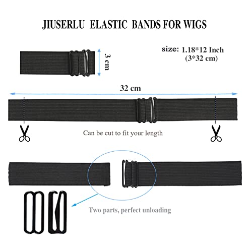 JIUSERLU Adjustable Wig Elastic Bands - 1.18 Inch Black Straps (10 Pack)