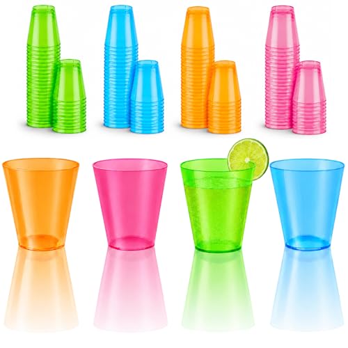 Stumbelina 100 Count Neon Plastic Shot Glasses - 1 oz Colorful Party Cups