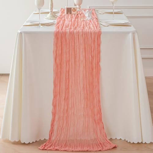 Dusty Coral Cheesecloth Table Runner - 120 x 35 Inch Boho Decor