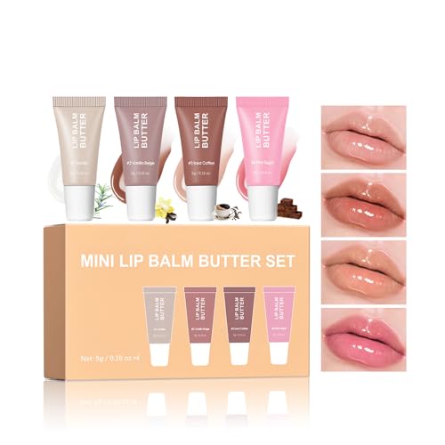 DENESTUP Hydrating Lip Gloss Set - 4 Mini Lip Balm Pack with Plumping Shine