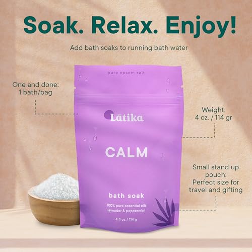 Latika Epsom Bath Soak Set of 3 - Lavender & Peppermint Stress Relief, Skin Nourishment, 4oz Each