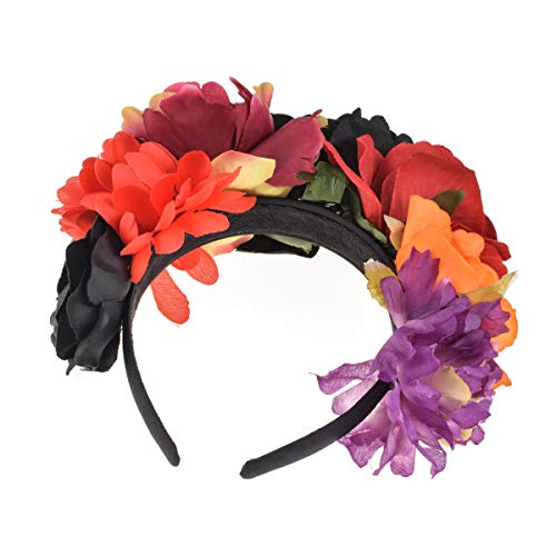 Vividsun Rose Flower Crown - Black, Red & Orange Floral Headpiece
