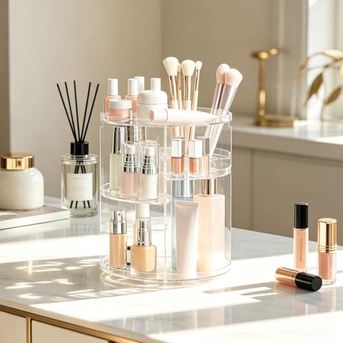 DOZZZ 7-Layer Large Capacity Rotating Makeup Organizer - Acrylic Cosmetic Storage Case