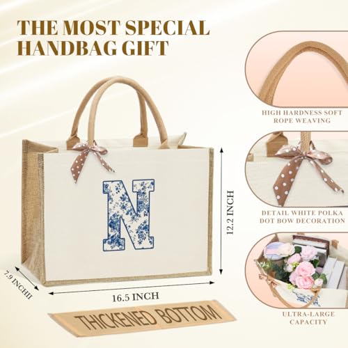 KongMoTree Monogrammed Tote Bag for Women - Personalized Canvas Makeup & Gift Bag, N Variation