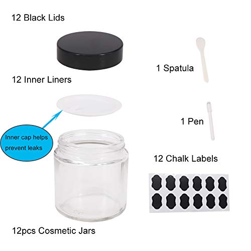 12 Pack 4 oz Clear Glass Travel Jars with Lids & Labels