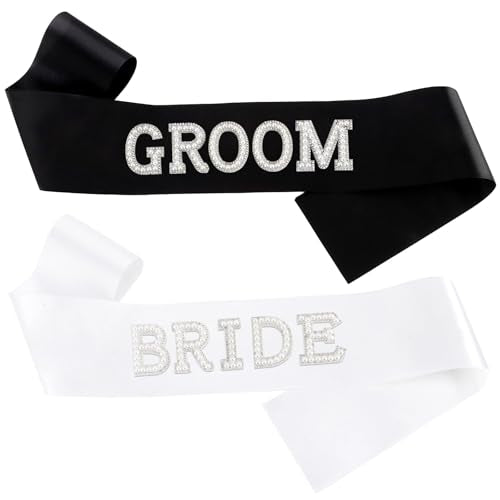 KICOSY Pearl Bride & Groom Sash Set for Wedding & Bachelorette Parties