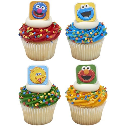 Sesame Street Cupcake Toppers - 24 Colorful Rings Featuring Elmo, Big Bird & Cookie Monster