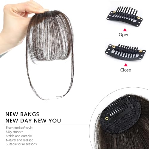 YBYMCAI Clip-In Wispy Bangs - Real Human Hair Fringe, Dark Brown