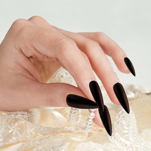 Black Stiletto Press-On Nails Set - 100 PCS, 10 Sizes Matte