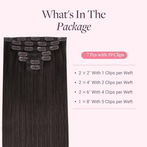 GOO GOO Clip in Hair Extensions Real Human Hair, Remy Human Hair Extensions Clip ins for Women, Natural Human Hair, 18inch 120g 7Pcs, 2 Dark Brown