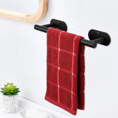 TocTen Rustproof Self-Adhesive Bathroom Towel Bar - 12 Inch Matte Black