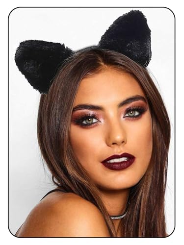 Catery Black Fuzzy Cat Ears Headband Halloween Costume Accessory for Women