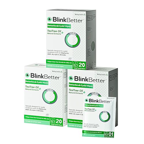 BlinkBetter Tea Tree Oil Eyelid Wipes - 60 Count Pack of 1 - Blepharitis & Dry Eye Relief, Gentle Cleansing & Soothing for Sensitive Eyes
