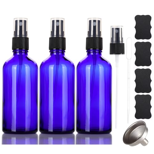 ALIFEIA 3.4 oz Blue Glass Spray Bottles 3-Pack - Refillable Travel Dispenser for Essential Oils & Cosmetics
