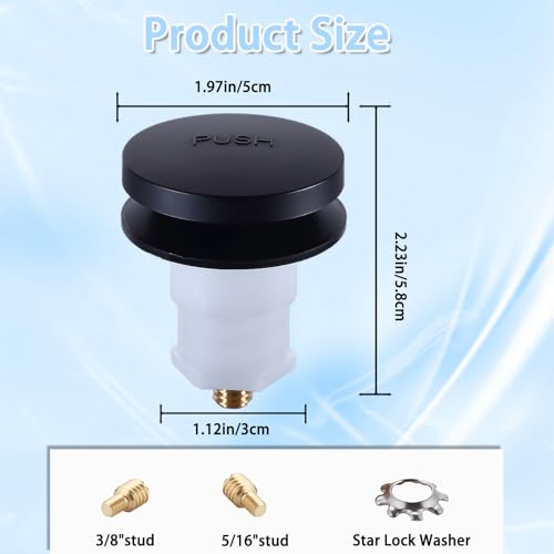 Matte Black Bathtub Drain Stopper with 3/8" & 5/16" Studs