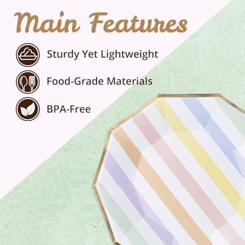 Pastel Rainbow Decagon Paper Plates - 50-Pack 9-Inch Decorative Plates
