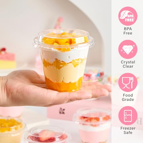9 oz Plastic Dessert Cups with Lids - 50 Pack Clear Parfait Cups