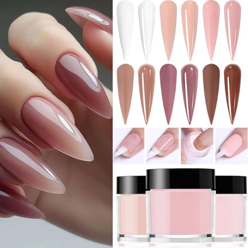 6-Color Acrylic Nail Powder Kit with Glitter - Nude Pink, White, Crystal & More for Nail Art