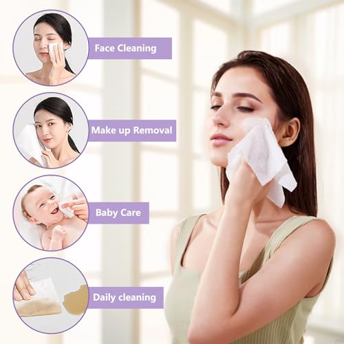LRCXL 400 Count Disposable Face Towels - Soft Cotton Dry Wipes for Makeup Removal & Cleansing