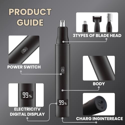 Rechargeable 3-in-1 Nose Ear & Facial Hair Trimmer for Men & Women