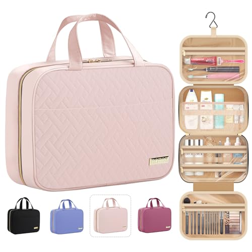 HOTOR Medium Pink Hanging Travel Toiletry Bag Women Men Compact Organizer