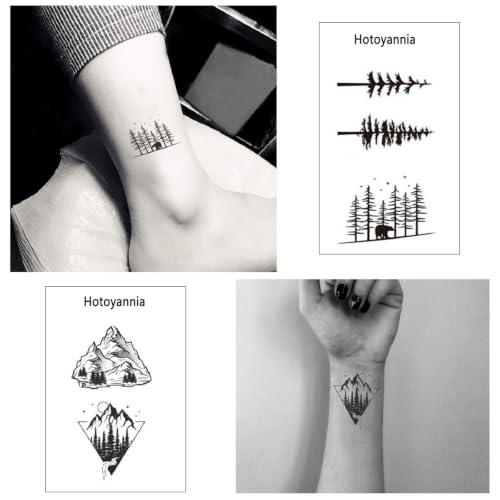 Hotoyannia Mountain Geometric Temporary Tattoos - 62 Sheets Waterproof Body Art for Adults & Kids