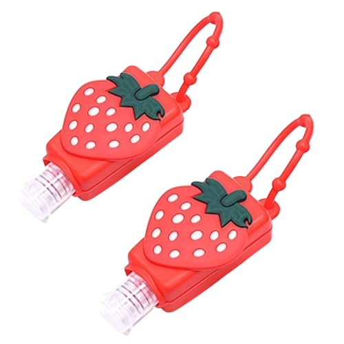 Czhotg 2-Pack Refillable Travel Hand Sanitizer Bottles with Strawberry Silicone Sleeves, Leakproof Flip Cap Keychain Holders