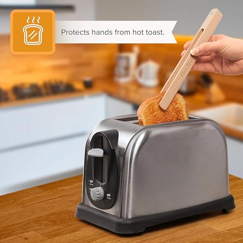 Bamboo Toaster Tongs Set of 2 - 100% Natural Wood Kitchen Utensils