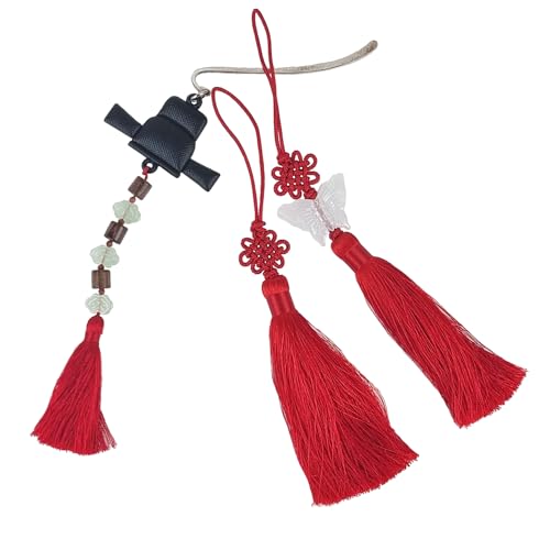 Mini Korean Silk Knot Norigae Set - 2 Pack Dark Red Bag Charms